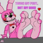  ambiguous_gender animatronic anthro bonnet_(fnafsl) feet feet_on_desk feet_on_table female five_nights_at_freddy&#039;s foot_fetish foot_focus hi_res humanoid_feet lagomorph lazzylad leporid machine mammal rabbit robot scottgames simple_background sister_location smile solo text video_games 