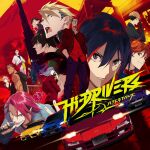  :d album_cover black_hair blue_eyes car cover dark_skin glasses ground_vehicle hand_on_eyewear hi-drivers highres honda honda_nsx hood hoodie light_smile logo long_hair looking_at_viewer microphone motor_vehicle multiple_boys nissan nissan_gt-r official_art orange_hair pako_(pakosun) red_background red_hair red_shirt shirt sleeveless smile subaru_(brand) subaru_wrx toyota toyota_supra 