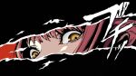  1girl bangs chainsaw_man close-up eye_focus highres ll0ejnzw0ll looking_at_viewer makima_(chainsaw_man) medium_hair parody persona persona_5 persona_eyes red_background red_hair ringed_eyes sidelocks simple_background solo yellow_eyes 