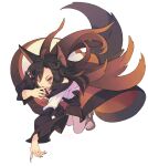  1girl ahoge animal_ears bare_legs brown_hair dress fang fingernails highres imaizumi_kagerou long_fingernails long_hair long_sleeves morino_hon nail_polish sandals smile solo tail toenail_polish toenails touhou wolf_ears wolf_tail 