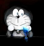  2020 anthro bell bent_arm beverage black_background blue_eyes collar container cup domestic_cat doraemon doraemon_(character) drinking_glass felid feline felis front_view furniture glass glass_container glass_cup hand_on_face machine male mammal mouth_closed mt_tg robot shaded simple_background solo table whiskers wine_glass 