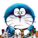 1:1 2020 anthro bell beverage beverage_can blue_body blue_fur can collar container digital_media_(artwork) digital_painting_(artwork) domestic_cat doraemon doraemon_(character) energy_drink felid feline felis front_view fur furniture machine male mammal monster_energy mouth_closed mt_tg narrowed_eyes red_bull red_collar red_nose robot shaded simple_background solo table whiskers white_background white_body white_fur 