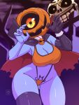  blue_body blue_skin cyclops deathzera female hair halloween halloween_costume hi_res holidays humanoid monster_girl_(genre) moon_(zelda) pumpkin_head purple_hair solo veronica_beholder womb_tattoo 