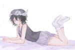  androgynous bare_shoulders black_eyes black_hair black_shirt bloomers blush frilled_hat frilled_shorts frills hat highres len&#039;en light_blush mob_cap one_eye_closed puffy_shorts shinihaochidezongzong shirt shitodo_kuroji short_hair short_socks shorts sleeveless sleeveless_shirt smile socks triangular_headpiece underwear white_bloomers white_shorts white_socks 