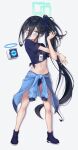  absurdly_long_hair absurdres aris_(blue_archive) black_hair blue_archive blue_eyes bright_pupils halo highres long_hair navel reneua ringed_eyes very_long_hair white_background white_pupils 