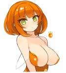  1girl bare_shoulders breasts character_request cleavage closed_mouth collarbone green_eyes large_breasts long_hair looking_at_viewer mota orange_hair original personification simple_background solo white_background 