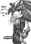  anthro athletic athletic_male casual_nudity dialogue eulipotyphlan genitals hauringu hedgehog hi_res looking_at_viewer male mammal monochrome penis pinup pose sega shadow_the_hedgehog solo solo_focus sonic_the_hedgehog_(series) talking_to_viewer towel wet 