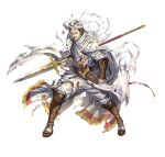  1boy boots brown_hair cape dagger facial_hair fingerless_gloves gloves hardin_(fire_emblem) hat holding holding_polearm holding_weapon knife lance leather leather_boots leather_gloves looking_at_viewer mustache official_art polearm solo sword torn_cape torn_clothes torn_hat torn_legwear turban weapon white_cape 