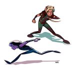  2018 absurd_res action_pose dagger digital_drawing_(artwork) digital_media_(artwork) elf female hair hi_res horn horned_humanoid humanoid humanoid_pointy_ears melee_weapon pink_eyes pose rayla_(the_dragon_prince) running smile solo the_dragon_prince warrior weapon white_hair xiunens 