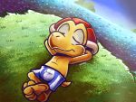  3_toes anthro bottomwear bulge clothed clothing cloud crossed_legs detailed_background eyes_closed feet grass hands_behind_back hill kazoko_(artist) koopa koopa_troopa lying male mario_bros nintendo on_back on_grass plant red_shell relaxing reptile scales scalie sea shell shell-less shorts smile toes topless topless_anthro topless_male turtle underwear video_games water yellow_body yellow_scales 