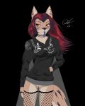  absurd_res anthro bottomless breasts canid canine canis clothed clothing digital_media_(artwork) dragon ear_piercing female fishnet fishnet_clothing fishnet_legwear forked_tongue fur gauged_ear genitals hair hi_res hoodie hoodie_only hybrid legwear looking_at_viewer lorelei_(lynxdts) lynxdts mammal nordic nordic_runes nude piercing pussy red_eyes red_hair simple_background solo squish stockings thigh_gap thigh_highs thigh_squish tongue topwear topwear_only wagon(species) wolf 