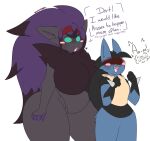  2020 accessory after_kiss anthro big_breasts black_body black_fur black_hair black_highlights blue_body blue_fur blush blush_stickers breasts dart_(dewwydarts) dewwydarts dialogue duo featureless_breasts featureless_crotch female fur generation_4_pokemon generation_5_pokemon gloves_(marking) grey_body grey_fur hair happy headband highlights_(coloring) larger_female long_hair lucario male markings multicolored_body multicolored_fur multicolored_hair nea_(dewwydarts) nintendo nude open_mouth pokemon pokemon_(species) purple_hair purple_inner_ear red_headband shoulder_tuft simple_background simple_eyes size_difference slightly_chubby slightly_chubby_anthro slightly_chubby_female smaller_male spikes spikes_(anatomy) standing tan_body tan_fur teal_eyes thick_thighs tuft two_tone_hair video_games white_background wide_hips zoroark 