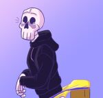  anthro blush bodily_fluids bone briefs bullying clothing degradation embarrassed fan_character hoodie humilliation male shaded simple_background simple_eyes simple_shading skeleton solo surprised_expression tears topwear underwear violet3d wedgie 