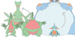  absurd_res amphibian anthro belly blue_body blue_skin duo feral generation_3_pokemon green_body green_skin grovyle hi_res larger_anthro larger_feral larger_male male male/male marshtomp morbidly_obese nintendo obese overweight pokemon pokemon_(species) sceptile simple_background size_difference smaller_anthro smaller_feral smaller_male standing_over swampert video_games weight_gain white_background white_belly white_body zephy_03 