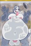  abdominal_bulge absurd_res after_vore anthro balls belly big_belly canid canine canis eye_patch eyewear fur genitals grey_body grey_fur hi_res huttsergreywolf male mammal nintendo pecs penis red_eyes same_size_vore shower star_fox steamy_breath tongue tongue_out video_games vore wolf wolf_o&#039;donnell 