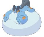 6:5 absurd_res anthro belly blue_body blue_skin feral fin generation_3_pokemon hi_res immobile lying male morbidly_obese nintendo obese on_front overweight pokemon pokemon_(species) shocked simple_background solo swampert video_games weight_gain white_belly white_body white_skin zephy_03 
