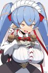  1girl android apron blue_hair breasts highres jellcaps joints large_breasts maid maid_apron maid_headdress poppi_(xenoblade) poppi_qt_(xenoblade) robot robot_ears robot_joints solo xenoblade_chronicles_(series) xenoblade_chronicles_2 