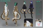  2016 absurd_res anthro clothed clothing dress elizabeth_&quot;bit&quot;_wise english_text felid feline female fur green_hair hair hi_res kiyorakachi leopardus long_tail mammal margay model_sheet multicolored_body multicolored_fur nude pawpads piercing solo spots spotted_body spotted_fur text tongue tongue_out torn_clothing 