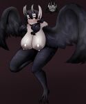  areola big_areola big_breasts big_nipples bird_feet black_body black_eyes black_feathers black_fur black_hair bovid breasts brown_background caprine caprine_demon dark_body dark_feathers dark_fur demon demon_humanoid fangs feathers female fur goat_demon grey_areola grey_nipples hair hi_res horn horned_humanoid huge_breasts humanoid humanoid_pointy_ears krampus_(tboi) looking_aside mammal nipples nude on_one_leg pale_body pale_skin sagging_breasts simple_background solo standing the_binding_of_isaac_(series) thick_thighs video_games whitewo1f wide_hips winged_arms winged_humanoid wings 