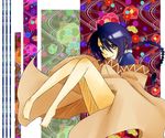  barefoot blue_eyes blue_hair braid feet female koyane long_hair makimachi_misao ninja rurouni_kenshin single_braid sitting solo 