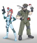  1boy 1girl big_boss cosplay costume_switch crossover fuuro_(pokemon) gun gym_leader handgun ikuyoan metal_gear metal_gear_(series) metal_gear_solid metal_gear_solid_3 military military_uniform naked_snake pistol poke_ball pokeball pokemon pokemon_(game) pokemon_black_and_white pokemon_bw smile sneaking_suit solid_snake strap straps uniform weapon 