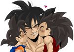  3boys age_difference bardock dragon_ball family father_and_son kakarot kiss lowres male male_focus multiple_boys raditz saiyan son_goku son_gokuu 