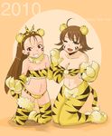  2010 2girls animal_ears awakened_miki breasts cleavage hoshii_miki idolmaster minase_iori multiple_girls new_year smile tail tiger wink 