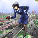  50_ft_woman black_hair giant giantess gloves gts police police_uniform policewoman type51 uniform white_gloves 