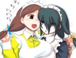  breasts brown_eyes brown_hair empty_eyes futaba_channel green_eyes green_hair large_breasts maid multiple_girls nijiura_maids shitai simple_background try-san white_background 