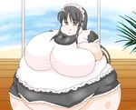  akiyama_mio belly big_breasts black_eyes black_hair breasts double_chin fat k-on! large_breasts long_hair maid obese open_mouth 