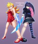  2girls back_lace gun multiple_girls panty_&amp;_stocking_with_garterbelt panty_(character) panty_(psg) shouhei stocking_(character) stocking_(psg) stripes_i_&amp;_ii sword weapon weapons 