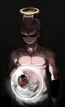  baby black_background blush_stickers bubble closed_eyes dark_skin dark_skinned_male dragon_ball dragon_ball_z expressionless glowing halo looking_down majin_buu male_focus minyi multiple_boys red_eyes simple_background sleeping standing uub 