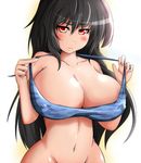  artist_request belly belly_button bellybutton black_hair blush bottomless bra breasts cleavage erect_nipples hips huge_breasts lingerie long_hair midriff mound_of_venus navel open_eyes red_eyes stomach underwear wide_hips 