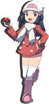  beanie_hat bee-j1 black_eyes black_hair boots coat female full_body hat highres hikari_(pokemon) long_image long_socks makoto_daikichi platinum_berlitz poke_ball pokeball pokemon pokemon_(game) pokemon_diamond_and_pearl pokemon_dppt pokemon_platinum scarf solo tall_image thighhighs white_background 