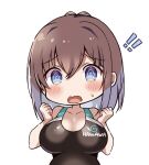  ! !! 1girl @_@ blue_eyes blush breasts brown_hair chibi collarbone competition_swimsuit hair_between_eyes hawawa-chan_(shiro_kuma_shake) large_breasts one-piece_swimsuit open_mouth original shiro_kuma_shake solo sweatdrop swimsuit upper_body wavy_mouth 