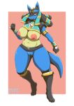  2022 absurd_res anthro areola big_breasts breasts canid cleft_of_venus female generation_4_pokemon genitals hi_res holowear_(pokemon) huge_breasts lucario mammal mossist nintendo nipples peach_pussy pink_areola pink_nipples pokemon pokemon_(species) pokemon_unite pussy ruins_style_lucario solo video_games 