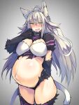  1girl animal_ears atalanta_(fate) atalanta_alter_(fate) blush breasts cat_ears cat_girl cat_tail collar fate/grand_order fate_(series) green_eyes highres kuronyan long_hair md5_mismatch pregnant solo tagme tail 