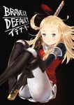  1girl 3_tree ahoge ass blonde_hair blue_eyes boots bow bravely_default:_flying_fairy bravely_default_(series) breasts closed_mouth edea_lee gloves hair_bow highres legs long_hair looking_at_viewer simple_background smile solo sword weapon 