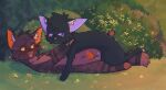  black_body black_fur bodily_fluids brown_body brown_fur cum detailed_background domestic_cat dustpelt_(warriors) felid feline felis feral feral_on_feral freckledcoat fur genital_fluids grass hi_res intraspecies lying male mammal on_back plant ravenpaw_(warriors) warriors_(cats) 