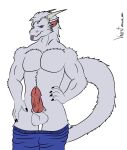  animal_genitalia anthro dragon fluffy genitals hi_res male muscular penis sheath solo vincent_wolfs white_body 