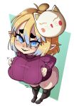  &lt;3 &lt;3_eyes absurd_res big_breasts blonde_hair blue_eyes breasts clothing female hair hi_res huge_breasts humanoid not_furry nuclearwasabi short_stack solo sweater topwear 