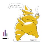  absurd_res alphys anthro back_boob big_breasts big_butt breasts butt container cup english_text exclamation_point eyewear female glasses hi_res holding_cup holding_object huge_breasts huge_butt huge_thighs lizard non-mammal_breasts nondelismell nude open_mouth overweight overweight_anthro overweight_female reptile scalie short_stack solo speech_bubble text thick_thighs undertale undertale_(series) video_games wide_hips 