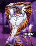  2017 abs anthro bottomwear bulge clothed clothing digital_media_(artwork) disney feathers felid fingers fur male mammal multicolored_body multicolored_fur muscular muscular_anthro muscular_male nipples orange_body orange_fur pantherine pink_nose pose smile striped_body striped_fur stripes tail_tuft tiger tiger_dancer_(zootopia) topless tuft underwear white_body white_feathers wolfiecanem zootopia 