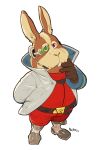  2022 anthro belt brown_body brown_fur buckteeth clothing fur gloves handwear hi_res inner_ear_fluff jacket lagomorph leporid looking_at_viewer male mammal nintendo peppy_hare powree rabbit red_clothing red_eyes solo star_fox tan_body tan_fur teeth topwear tuft video_games visor 