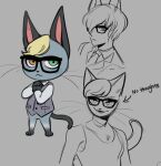  anthro biped blonde_hair bottomless clothed clothing domestic_cat eyewear featureless_crotch felid feline felis frown glacierclear glasses grey_body grey_skin hair heterochromia looking_at_viewer male mammal multiple_poses open_mouth pose raymond simple_background smile solo 