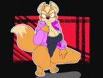  2022 4_toes 5_fingers anthro barefoot big_breasts blush breasts canid canine cleavage clothed clothing crossgender crouching dracojeff feet female fingers fox fox_mccloud fur hair jacket looking_at_viewer mammal mtf_crossgender nintendo one-piece_swimsuit open_clothing open_jacket open_topwear pink_clothing pink_jacket pink_topwear pupils small_pupils solo star_fox swimwear tan_body tan_fur tan_hair toes topwear video_games 