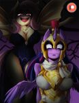  anthro armor boastudio branch clothing costume duo equid equine fangs female flutterbat_(mlp) fluttershy_(mlp) friendship_is_magic glowing glowing_eyes halloween hasbro headgear helmet hi_res holidays horn mammal my_little_pony pegasus twilight_sparkle_(mlp) winged_unicorn wings 