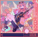  4girls bangs black_socks blonde_hair blue_eyes blue_hair bocchi_the_rock! brown_footwear chibi drum drum_set electric_guitar gibson_les_paul gotou_hitori grey_skirt guitar hair_between_eyes hair_cubes hair_ornament highres holding holding_instrument ijichi_nijika instrument jacket jersey kita_ikuyo loafers long_hair multiple_girls music one_side_up open_mouth pink_hair pink_jacket plaid plaid_skirt playing_instrument pleated_skirt red_hair renzhi00334233 school_uniform shirt shoes short_hair skirt socks solo_focus track_jacket white_shirt yamada_ryou yellow_eyes 