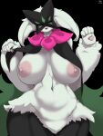  2022 5_fingers absurd_res anthro areola black_background breasts digital_media_(artwork) female fingers front_view generation_6_pokemon hi_res looking_at_viewer meowscarada navel nintendo nipples open_mouth pokemon pokemon_(species) simple_background solo taphris video_games 