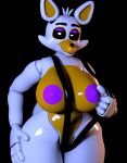  2022 3d_(artwork) absurd_res animatronic anthro big_breasts black_background black_clothing black_lingerie black_sclera breasts canid canine clothing digital_media_(artwork) eyeshadow female five_nights_at_freddy&#039;s five_nights_at_freddy&#039;s_world fox geometryboymejia hi_res huge_breasts lingerie lipstick lolbit_(fnaf) looking_at_viewer machine makeup mammal multicolored_body narrowed_eyes nipples purple_eyeshadow purple_lipstick purple_nipples robot scottgames simple_background solo thick_thighs video_games white_body white_eyes wide_hips yellow_body 